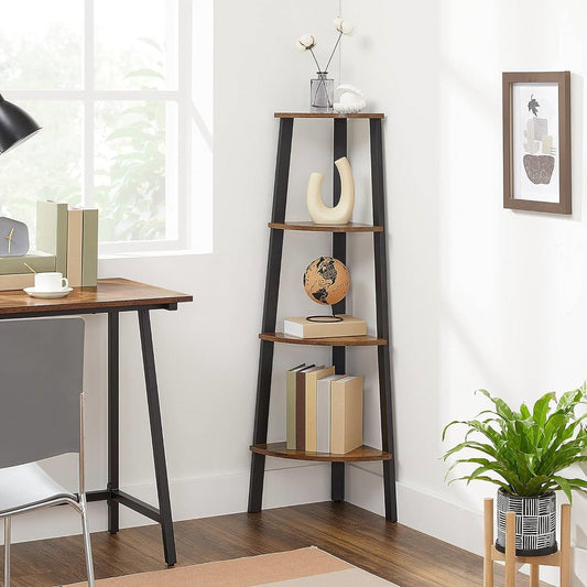 Narrow 3-Shelf Corner Shelving Unit Plant Stand Bookcase in Brown Black Wood FastFurnishings