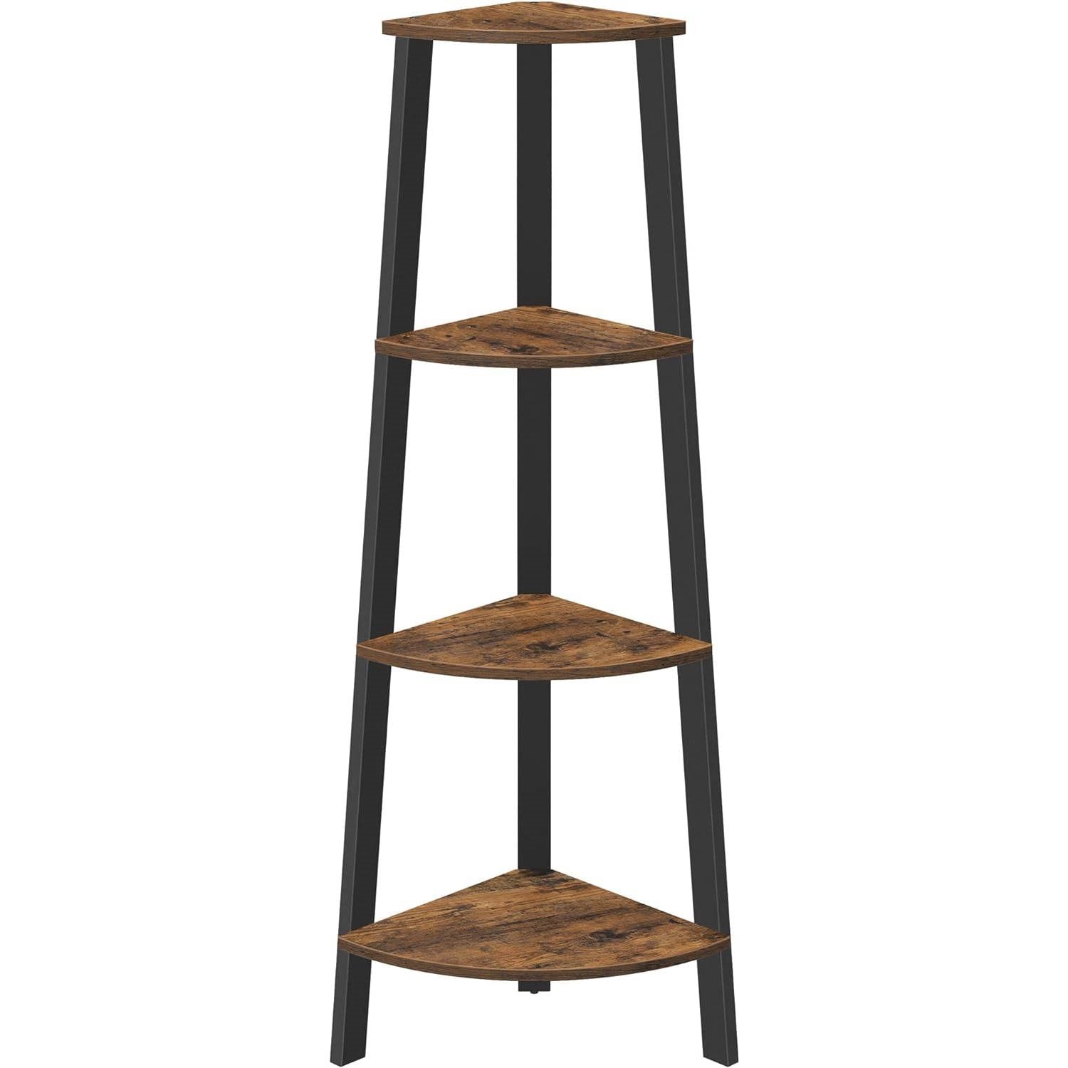 Narrow 3-Shelf Corner Shelving Unit Plant Stand Bookcase in Brown Black Wood FastFurnishings