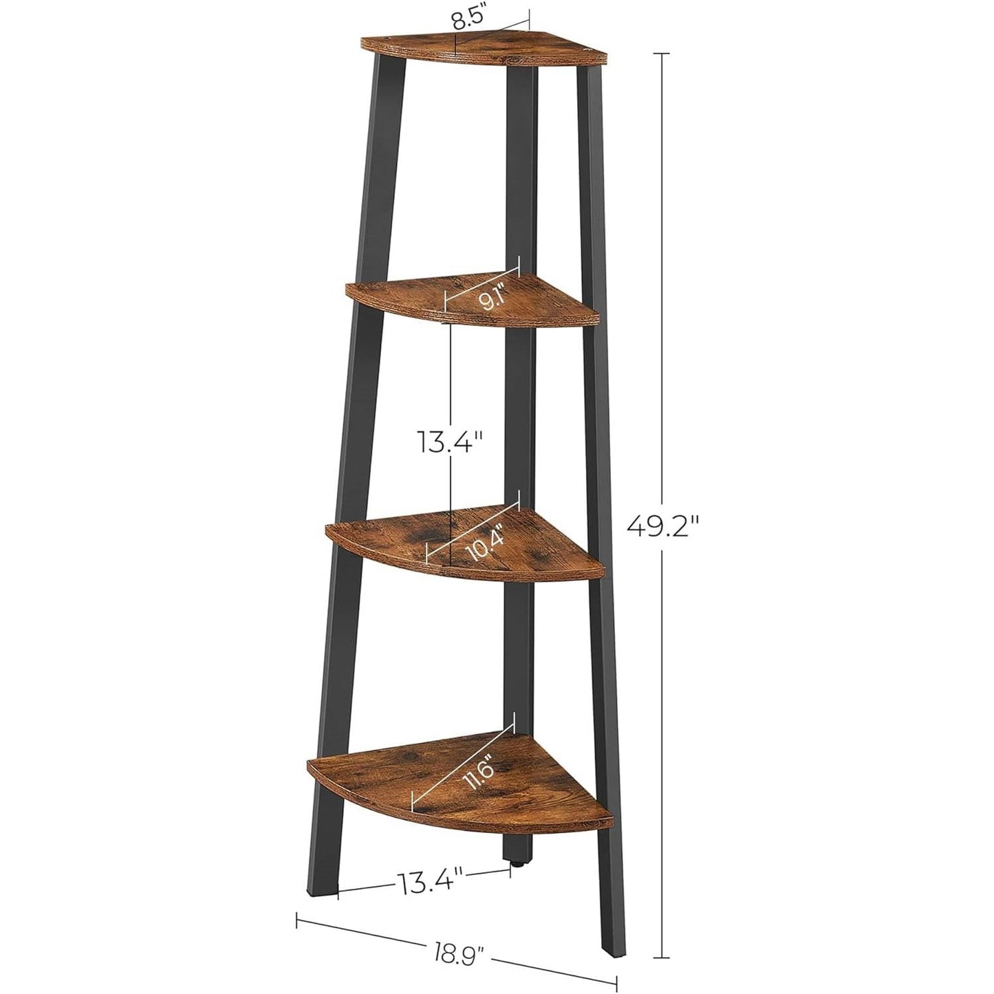 Narrow 3-Shelf Corner Shelving Unit Plant Stand Bookcase in Brown Black Wood FastFurnishings