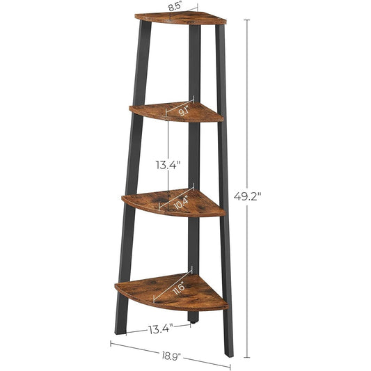 Narrow 3-Shelf Corner Shelving Unit Plant Stand Bookcase in Brown Black Wood FastFurnishings