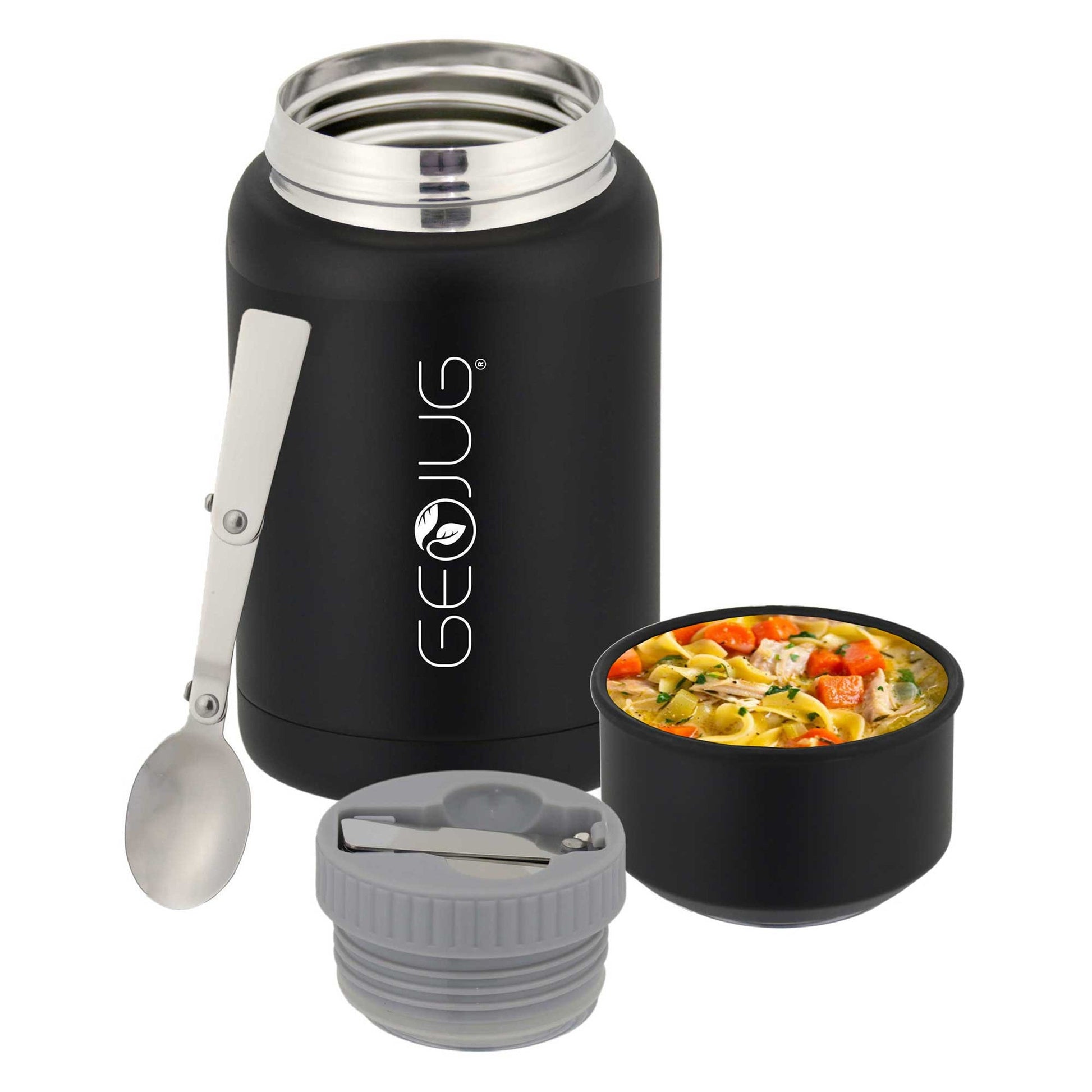 Brentwood GEOJUG 17oz Insulated Stainless Steel Food Jar in Black with Bowl and Folding Spoon W2B