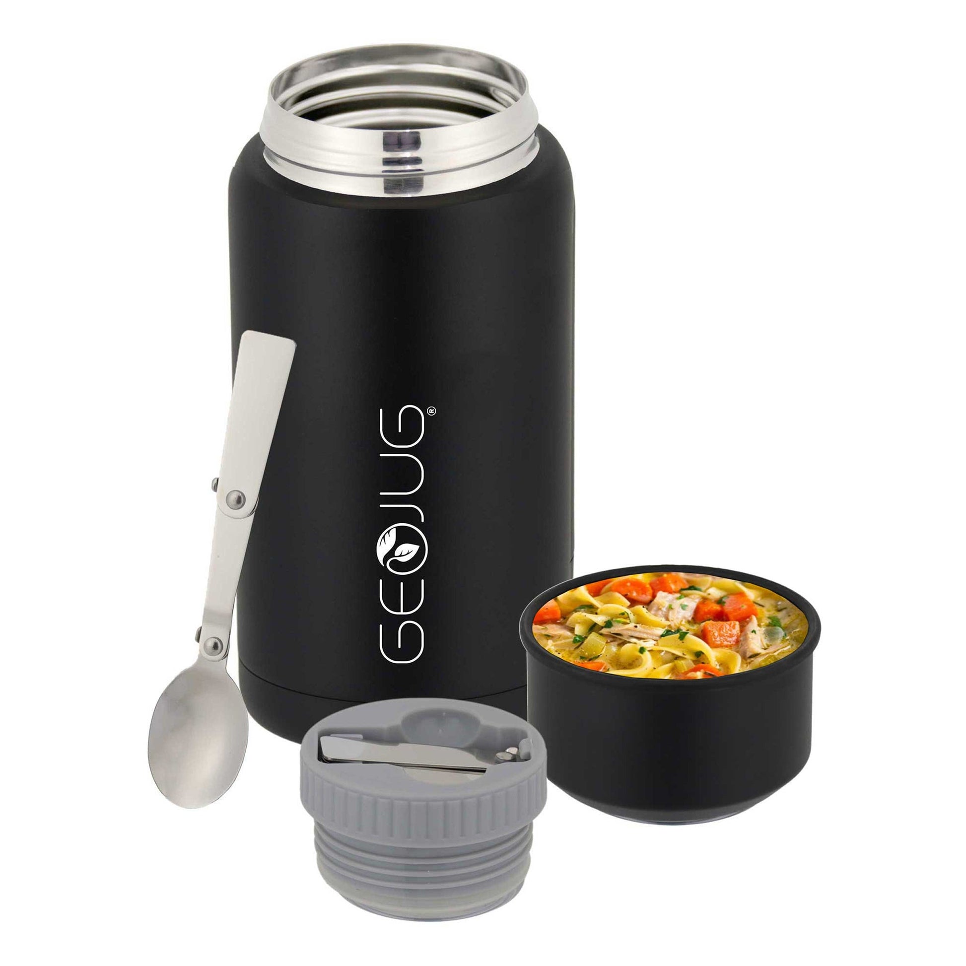 Brentwood GEOJUG 25oz Insulated Stainless Steel Food Jar in Black with Bowl and Folding Spoon W2B