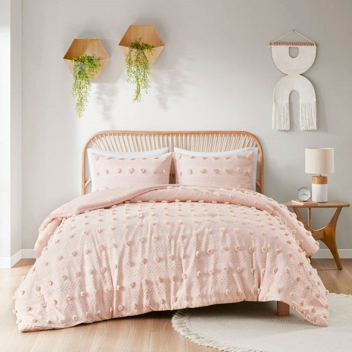Full/Queen 3-Piece Pink Pompom Microfiber Comforter Set-0
