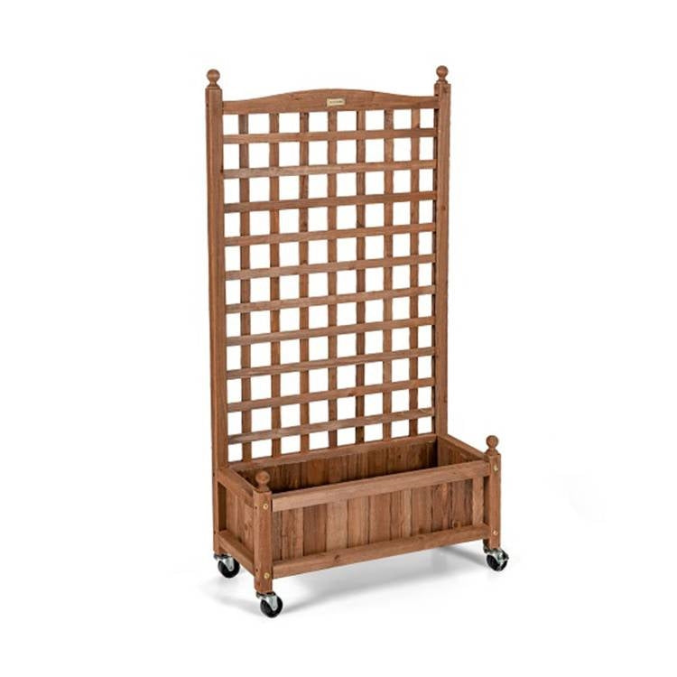 Outdoor Solid Wood Raised Garden Bed Mobile Planter Box with Trellis on Wheels FastFurnishings