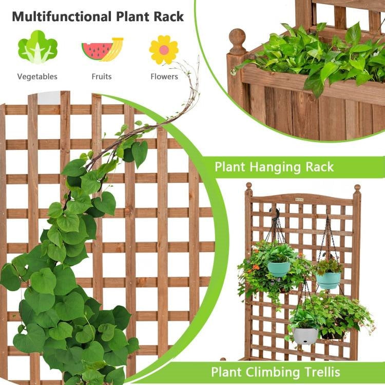 Outdoor Solid Wood Raised Garden Bed Mobile Planter Box with Trellis on Wheels FastFurnishings