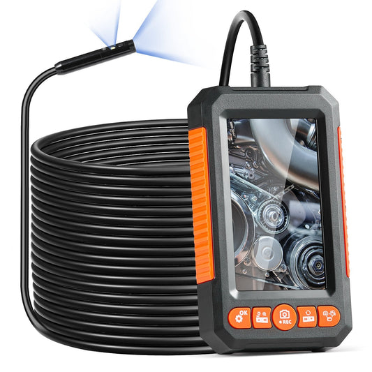 Endoscope Camera with Light, Dual Lens Borescope with 49.2FT Semi-Rigid Cable, 4.3" Screen 1080P Inspection Camera, 8 + 1 LED Lights, 4X Zoom, IP67 Waterproof Snake Camera for Auto, Plumbing W2B