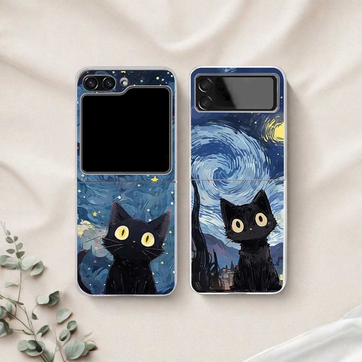 Black Cat Starry Night Cnase for Samsung Galaxy Z Flip 6/5/5G/4/3 W2B