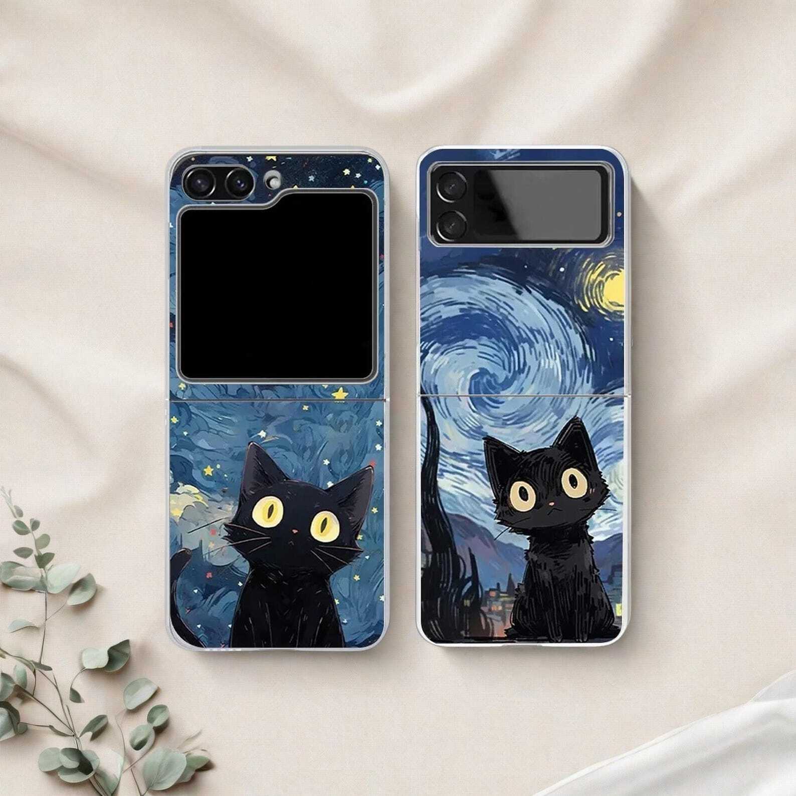 Black Cat Starry Night Cnase for Samsung Galaxy Z Flip 6/5/5G/4/3 W2B