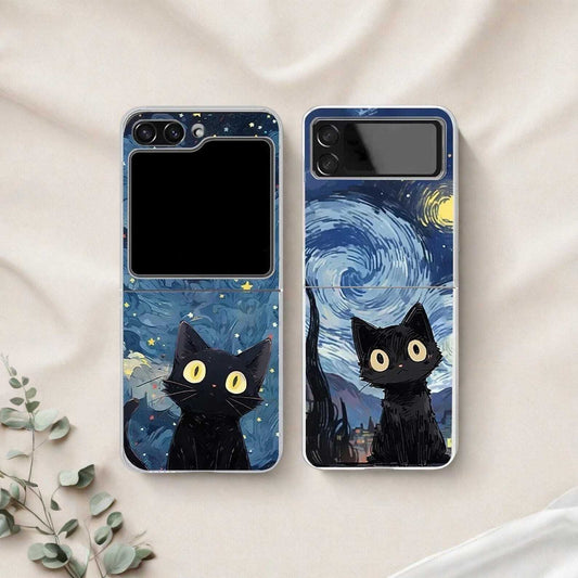 Black Cat Starry Night Cnase for Samsung Galaxy Z Flip 6/5/5G/4/3 W2B
