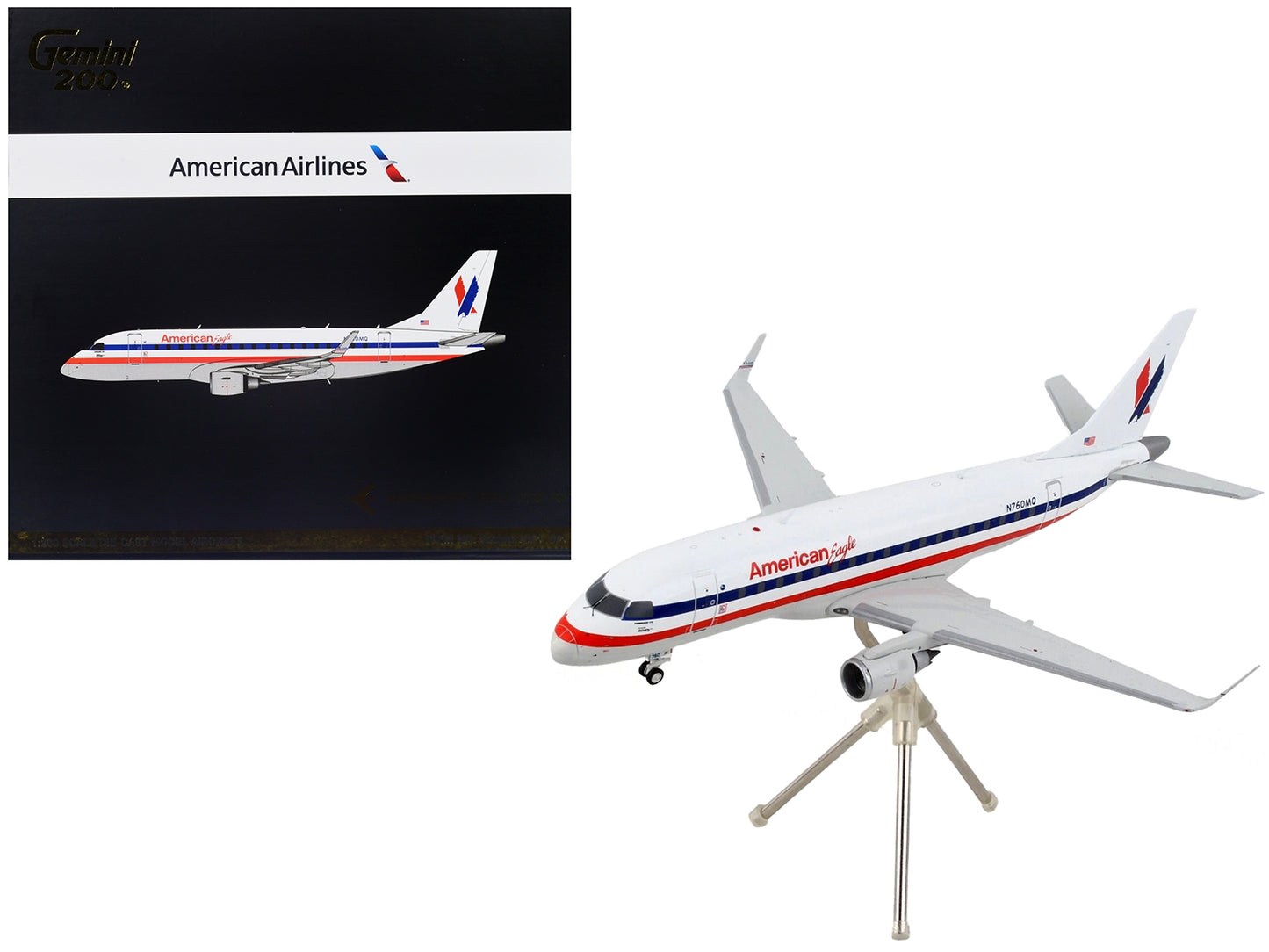 Embraer ERJ-170 Commercial Aircraft "American Airlines - American Eagle" White with Blue and Red Stripes "Gemini 200" Series 1/200 Diecast Model Airplane by GeminiJets