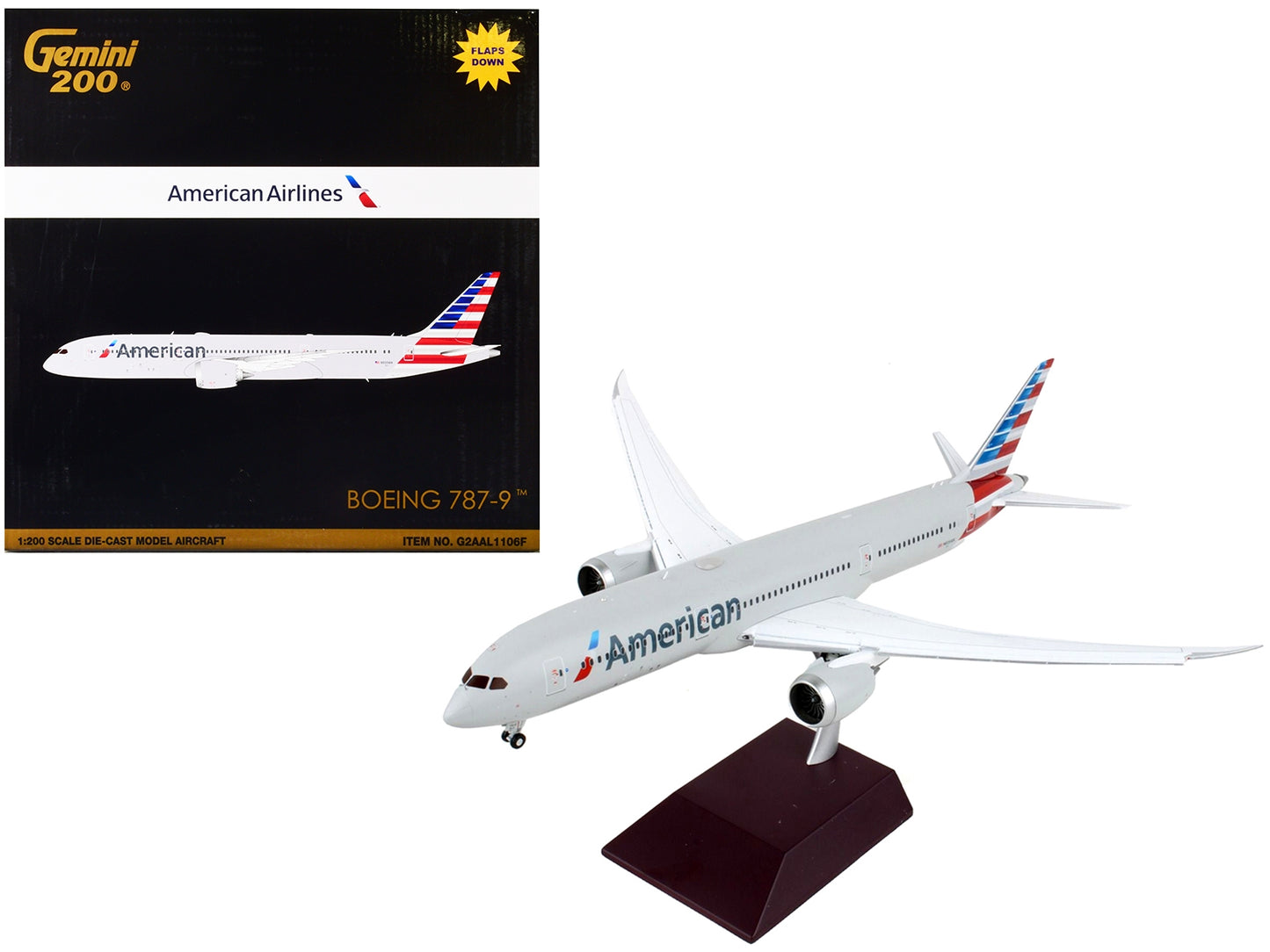 Boeing 787-9 Commercial Aircraft with Flaps Down "American Airlines" Silver "Gemini 200" Series 1/200 Diecast Model Airplane by GeminiJets