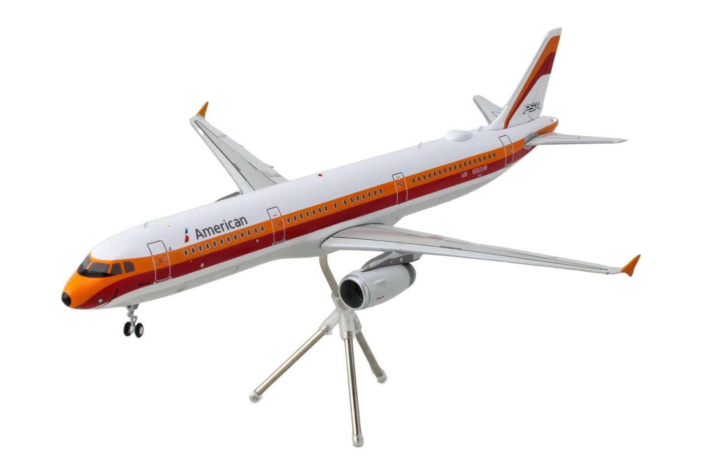 Airbus A321 Commercial Aircraft "American Airlines - PSA" (N582UW) White with Red and Orange Stripes "Gemini 200" Series 1/200 Diecast Model Airplane by GeminiJets