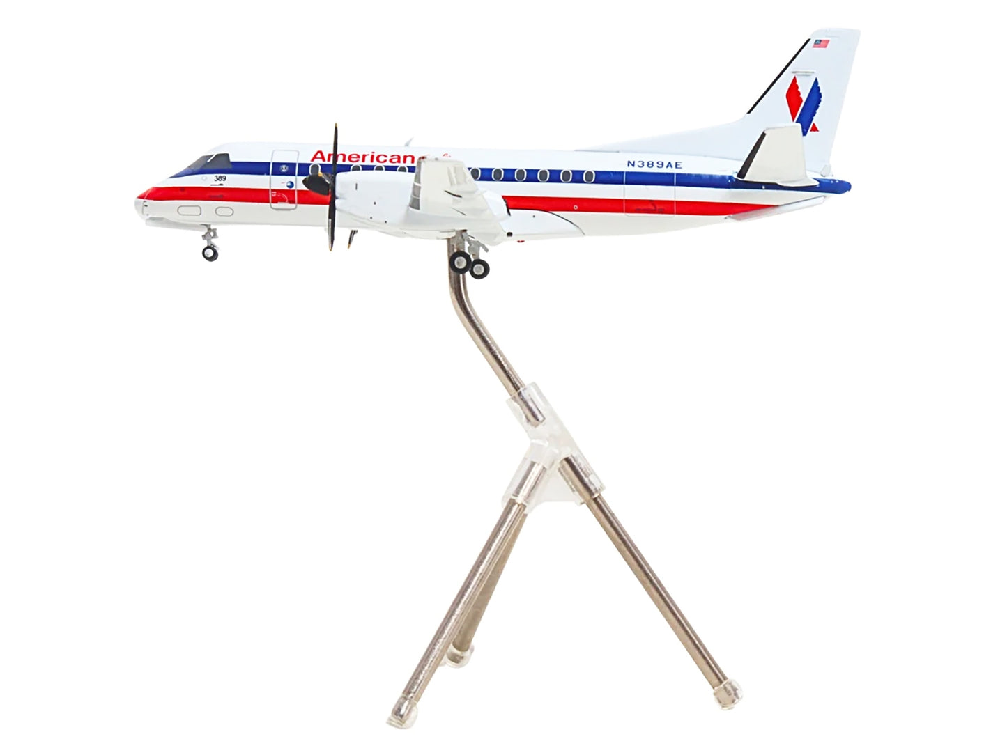 Saab 340B Commercial Aircraft "American Eagle" (N389AE) White with Red and Blue Stripes "Gemini 200" Series 1/200 Diecast Model Airplane by GeminiJets