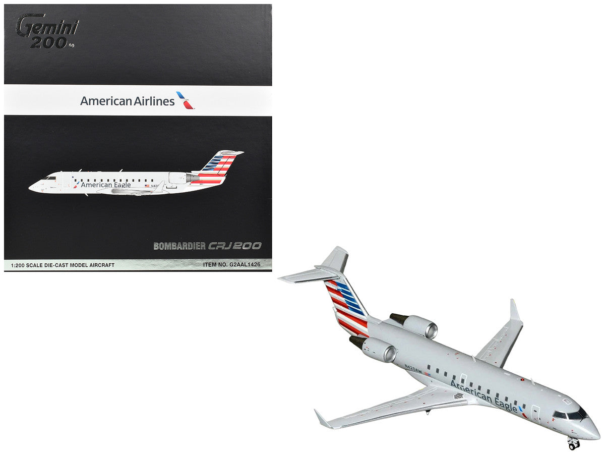 Bombardier CRJ200 Commercial Aircraft "American Eagle" (N420AW) Gray with Striped Tail "Gemini 200" Series 1/200 Diecast Model Airplane by GeminiJets GeminiJets