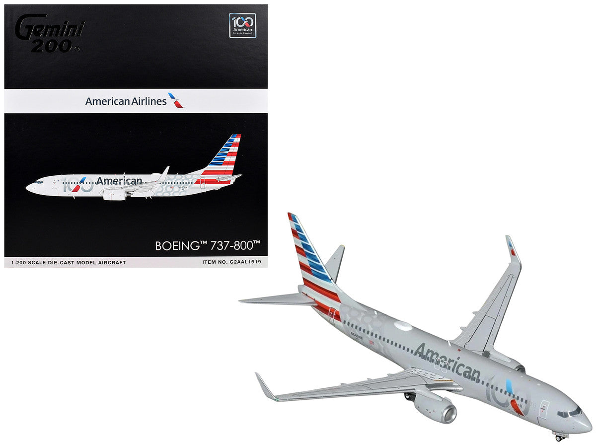 Boeing 737-800 Commercial Aircraft "American Airlines 100th Anniversary 2026" (N840NN) Gray with Tail Stripes "Gemini 200" Series 1/200 Diecast Model Airplane by GeminiJets GeminiJets