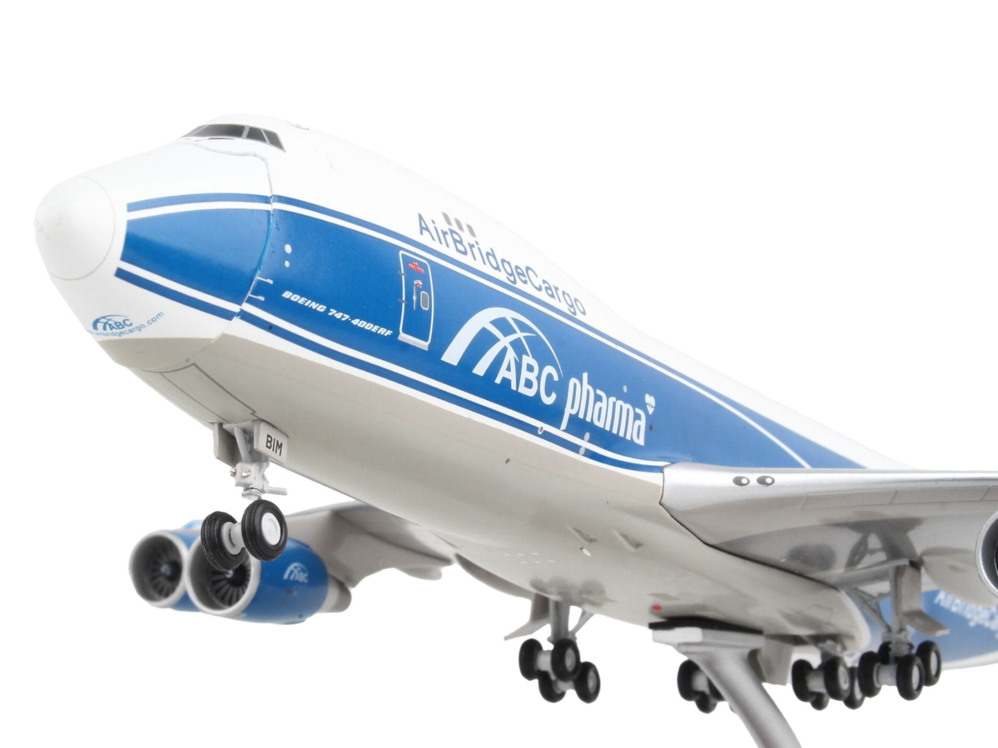 Boeing 747-400F Commercial Aircraft "AirBridgeCargo Airlines" White with Blue Stripes "Gemini 200 - Interactive" Series 1/200 Diecast Model Airplane by GeminiJets