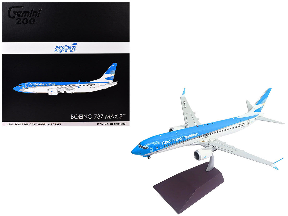 Boeing 737 MAX 8 Commercial Aircraft "Aerolineas Argentinas" (LV-KEJ) White and Blue "Gemini 200" Series 1/200 Diecast Model Airplane by GeminiJets-3