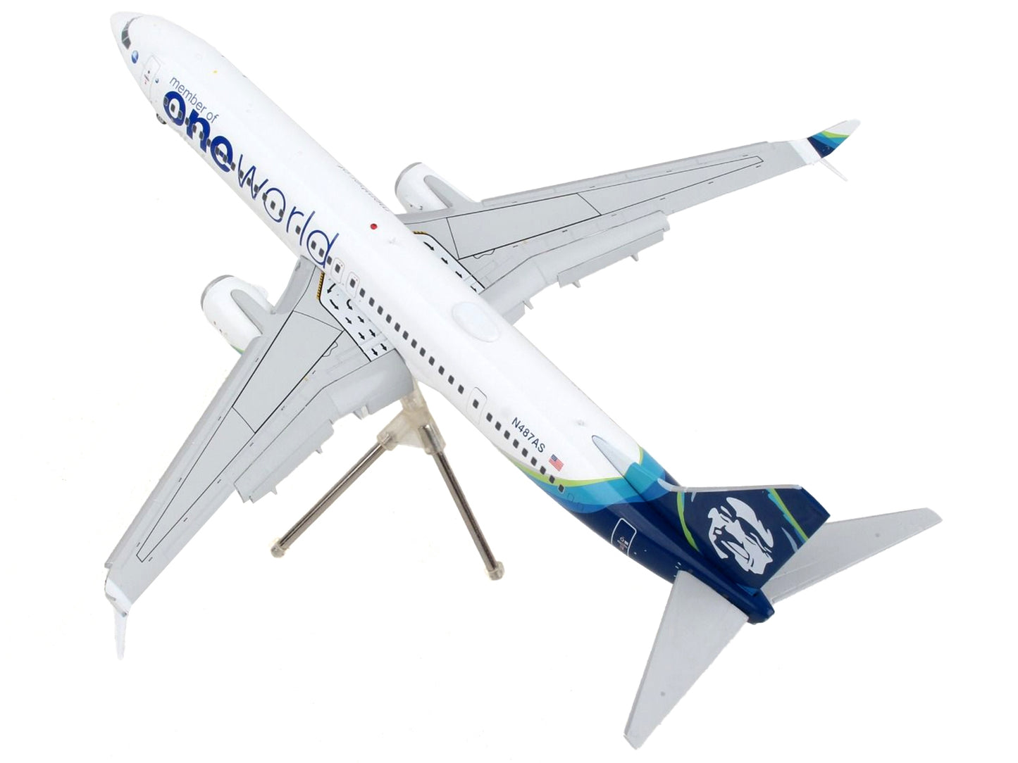 Boeing 737-900ER Commercial Aircraft with Flaps Down "Alaska Airlines - One World" White with Blue Tail "Gemini 200" Series 1/200 Diecast Model Airplane by GeminiJets