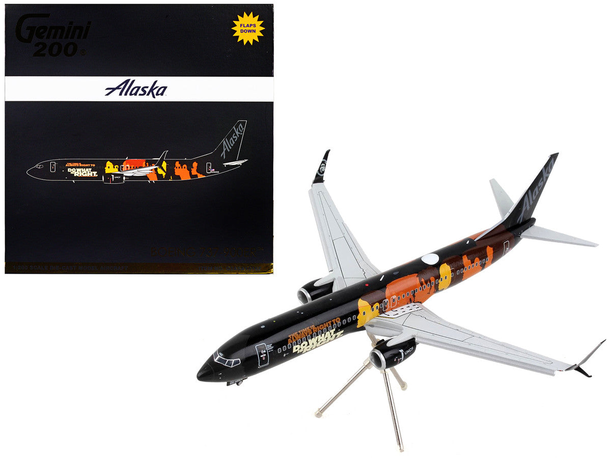 Boeing 737-900ER Commercial Aircraft with Flaps Down "Alaska Airlines - Our Commitment" Black with Graphics "Gemini 200" Series 1/200 Diecast Model Airplane by GeminiJets GeminiJets
