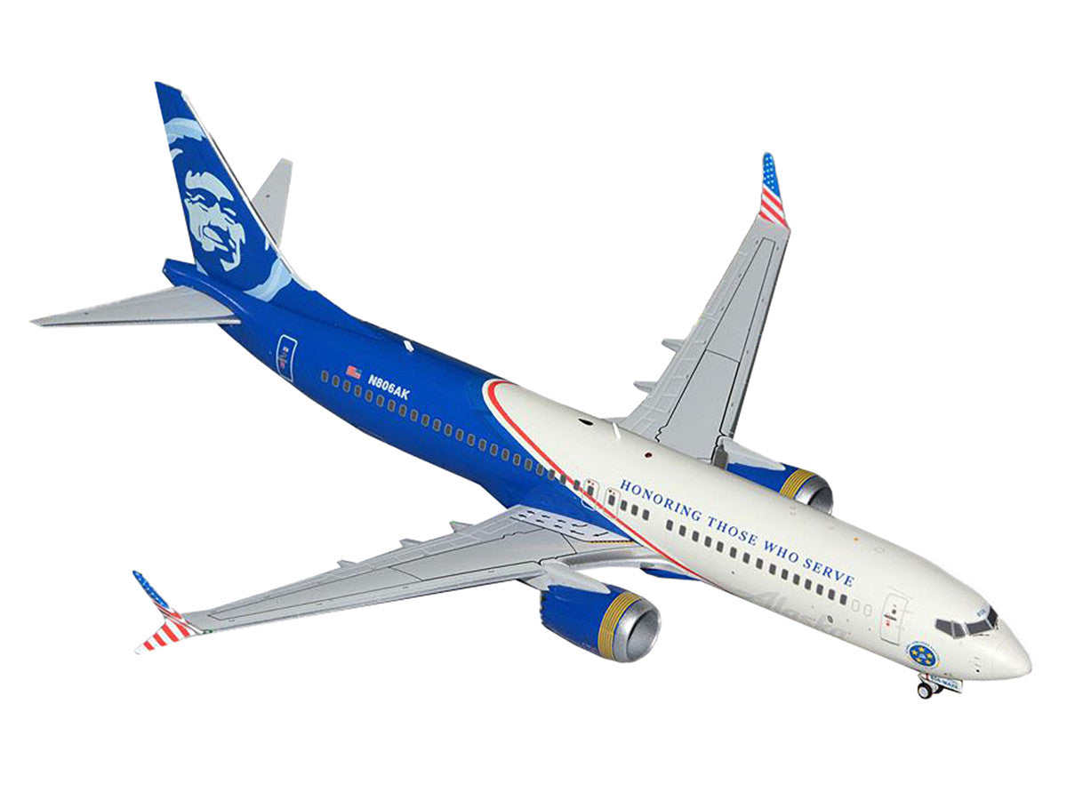 Boeing 737 MAX 8 Commercial Aircraft "Alaska Airlines - Honoring Those Who Serve" (N806AK) White and Blue "Gemini 200" Series 1/200 Diecast Model Airplane by GeminiJets GeminiJets