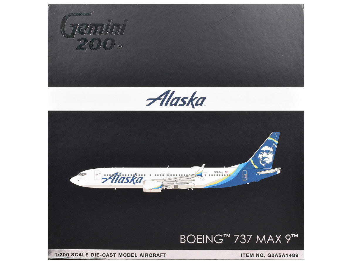 Boeing 737 MAX 9 Commercial Aircraft "Alaska Airlines" (N708AL) White with Blue Tail "Gemini 200" Series 1/200 Diecast Model Airplane by GeminiJets GeminiJets