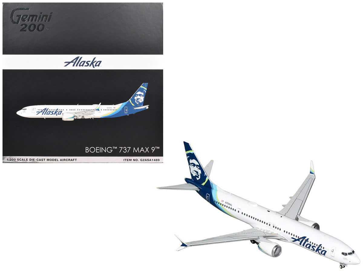 Boeing 737 MAX 9 Commercial Aircraft "Alaska Airlines" (N708AL) White with Blue Tail "Gemini 200" Series 1/200 Diecast Model Airplane by GeminiJets GeminiJets