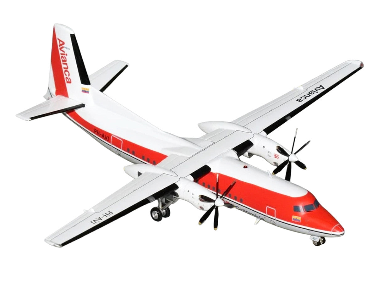 Fokker F50 Commercial Aircraft "Avianca Colombia" (PH-AVJ) White with Red Stripes "Gemini 200" Series 1/200 Diecast Model Airplane by GeminiJets GeminiJets