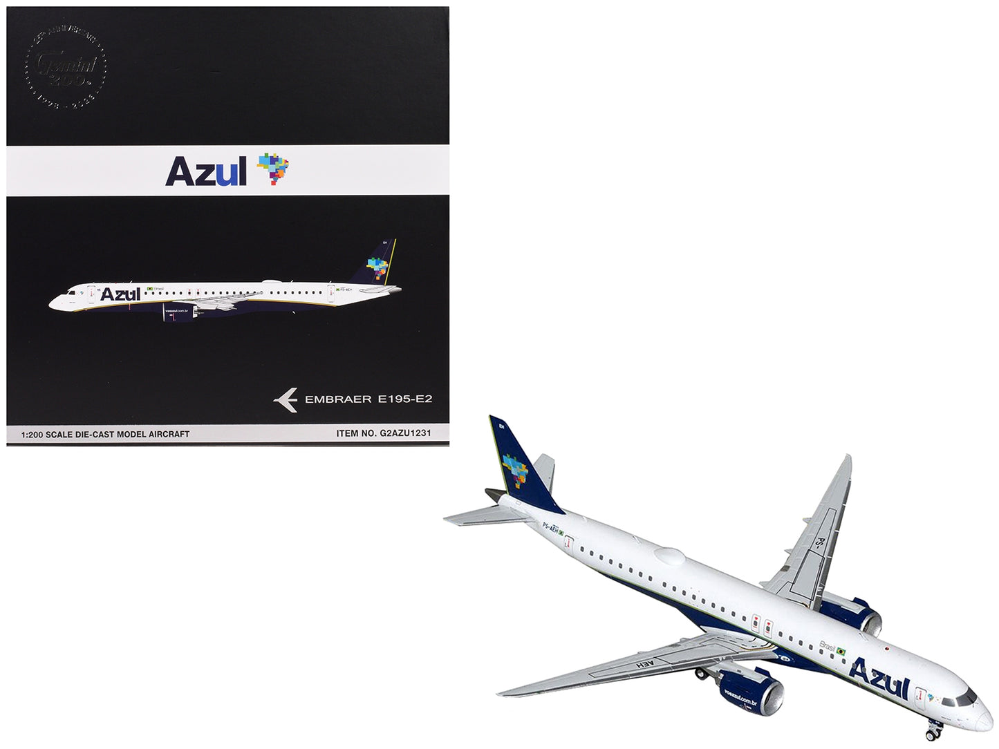 Embraer E195-E2 Commercial Aircraft "Azul Brazilian Airlines" (PS-AEH) White with Blue Tail "Gemini 200" Series 1/200 Diecast Model Airplane by GeminiJets
