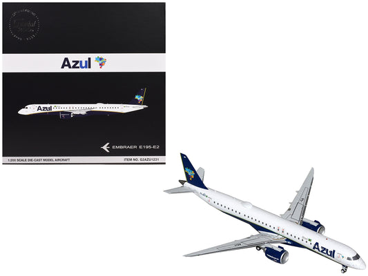 Embraer E195-E2 Commercial Aircraft "Azul Brazilian Airlines" (PS-AEH) White with Blue Tail "Gemini 200" Series 1/200 Diecast Model Airplane by GeminiJets