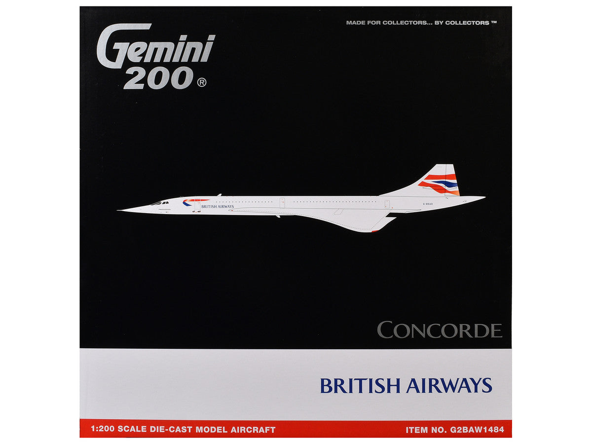 BAe/Aerospatiale Concorde Commercial Aircraft "British Airways" (G-BOAD) White with Tail Stripes "Gemini 200" Series 1/200 Diecast Model by GeminiJets-2