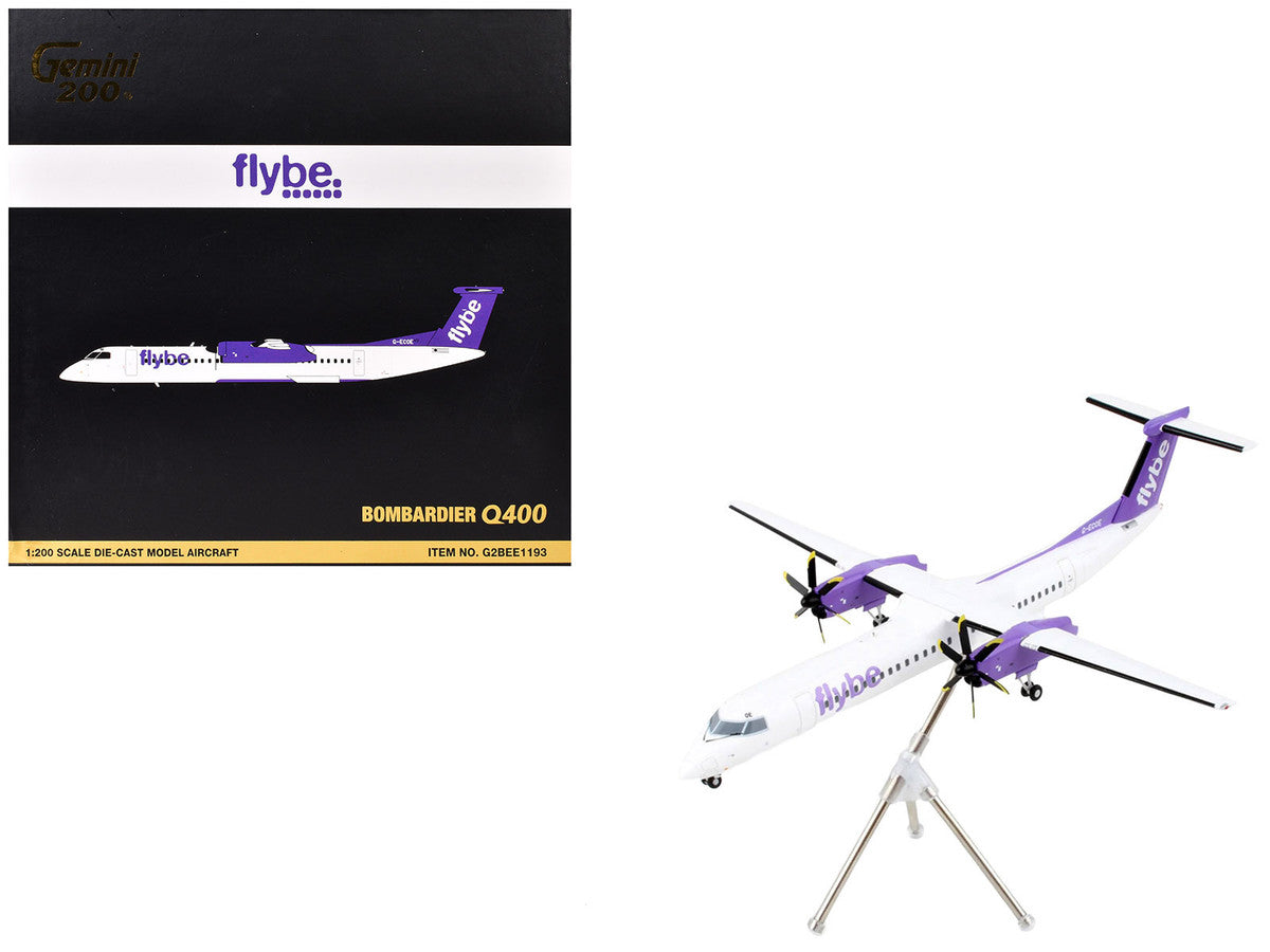 Bombardier Q400 Commercial Aircraft "Flybe" (G-ECOE) White with Purple Tail "Gemini 200" Series 1/200 Diecast Model Airplane by GeminiJets-0