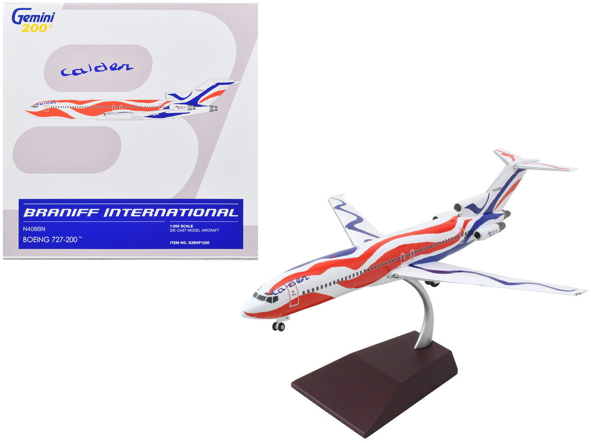 Boeing 727-200 Commercial Aircraft "Braniff International Airways - Calder Bicentennial Livery" White with Red and Blue Stripes "Gemini 200" Series 1/200 Diecast Model Airplane by GeminiJets GeminiJets