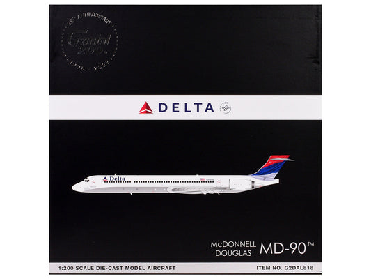McDonnell Douglas MD-90 Commercial Aircraft "Delta Air Lines" (N910DN) White with Blue and Red Tail "Gemini 200" Series 1/200 Diecast Model Airplane by GeminiJets GeminiJets