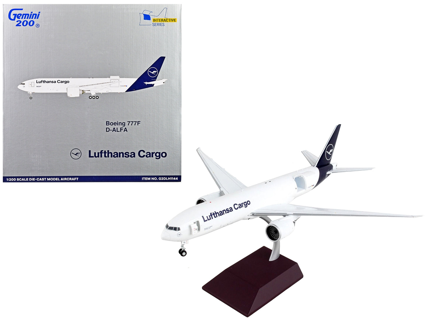 Boeing 777F Commercial Aircraft "Lufthansa Cargo" White with Blue Tail "Gemini 200 - Interactive" Series 1/200 Diecast Model Airplane by GeminiJets