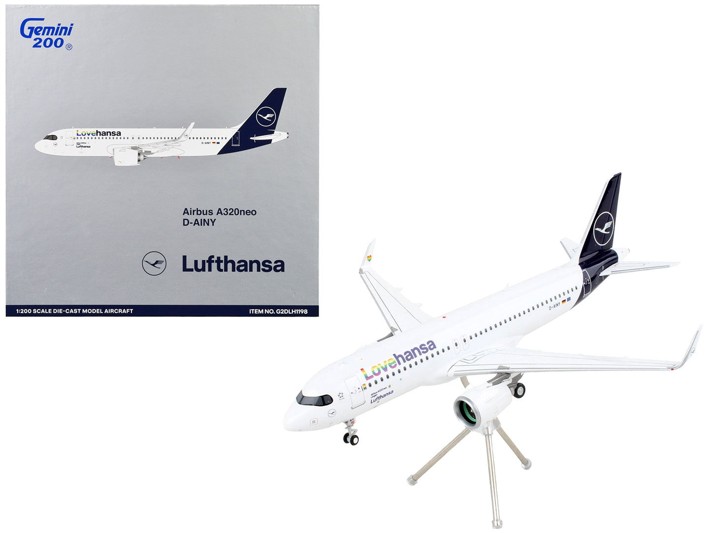 Airbus A320neo Commercial Aircraft "Lufthansa - LoveHansa" White with Blue Tail "Gemini 200" Series 1/200 Diecast Model Airplane by GeminiJets