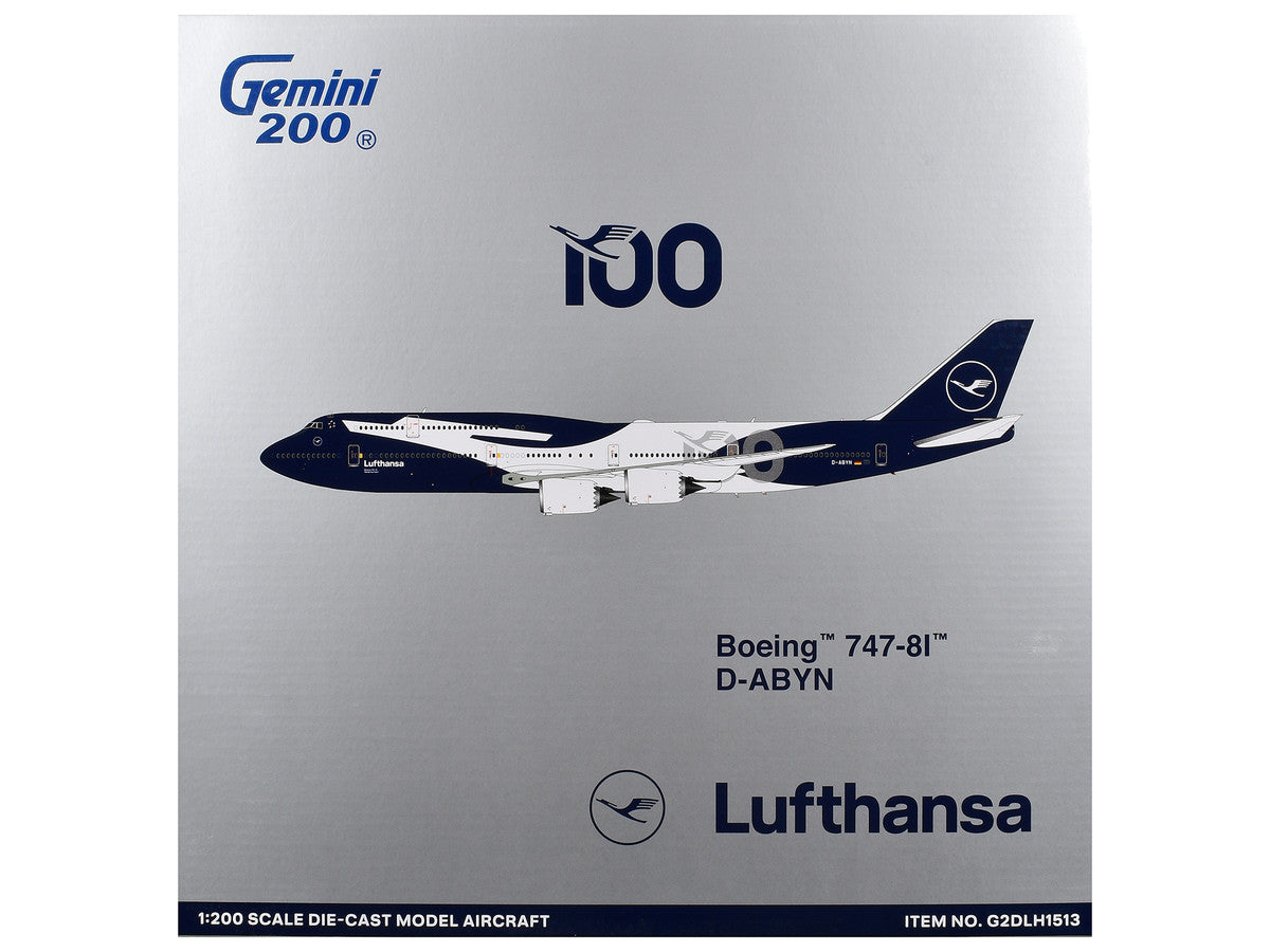 Boeing 747-8I Commercial Aircraft "Lufthansa 100 Years" (D-ABYN) Dark Blue and White "Gemini 200" Series 1/200 Diecast Model Airplane by GeminiJets GeminiJets