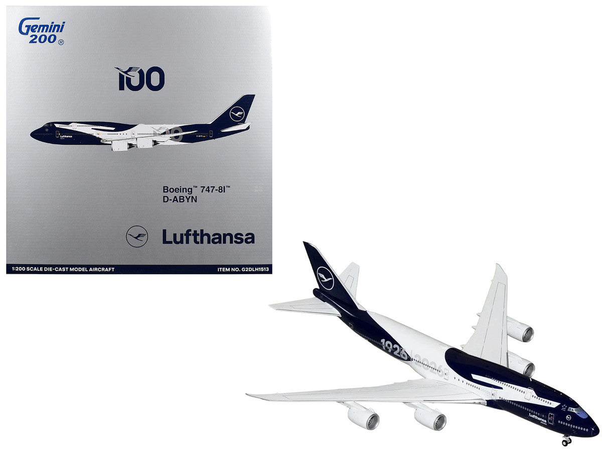 Boeing 747-8I Commercial Aircraft "Lufthansa 100 Years" (D-ABYN) Dark Blue and White "Gemini 200" Series 1/200 Diecast Model Airplane by GeminiJets GeminiJets