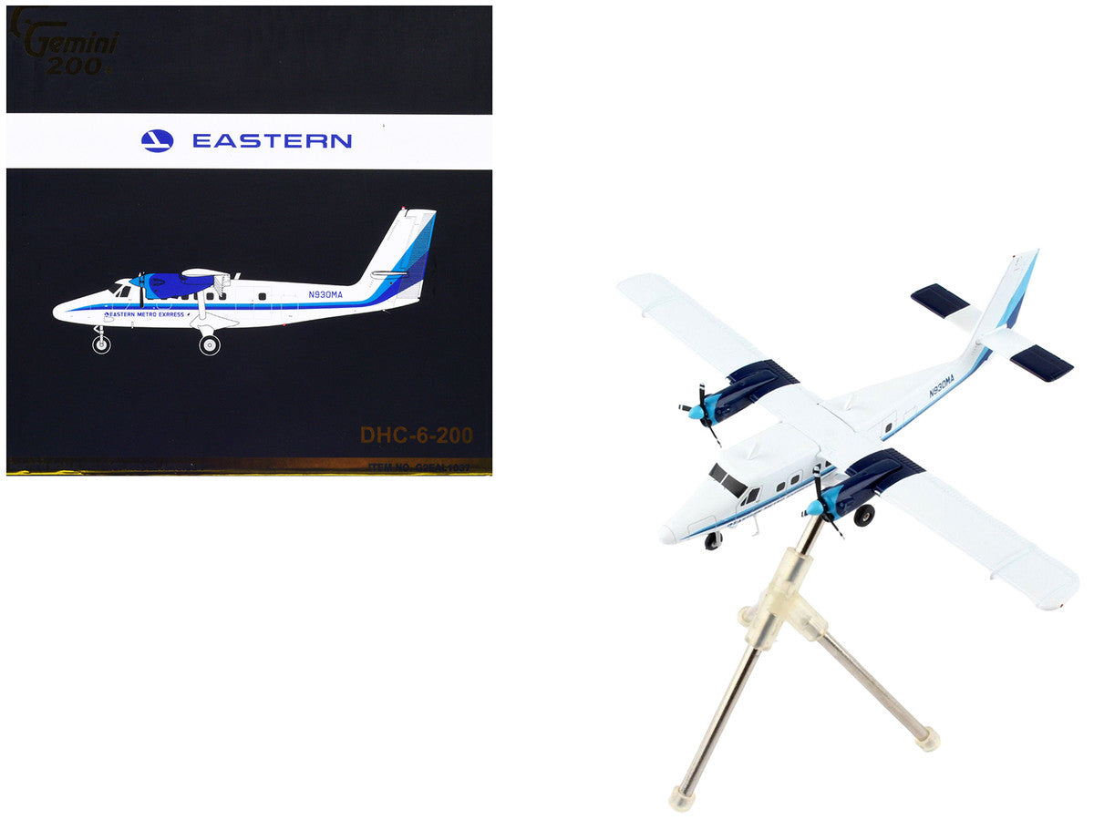 De Havilland DHC-6-200 Commercial Aircraft "Eastern Air Lines - Metro Express" White with Blue Stripes "Gemini 200" Series 1/200 Diecast Model Airplane by GeminiJets GeminiJets
