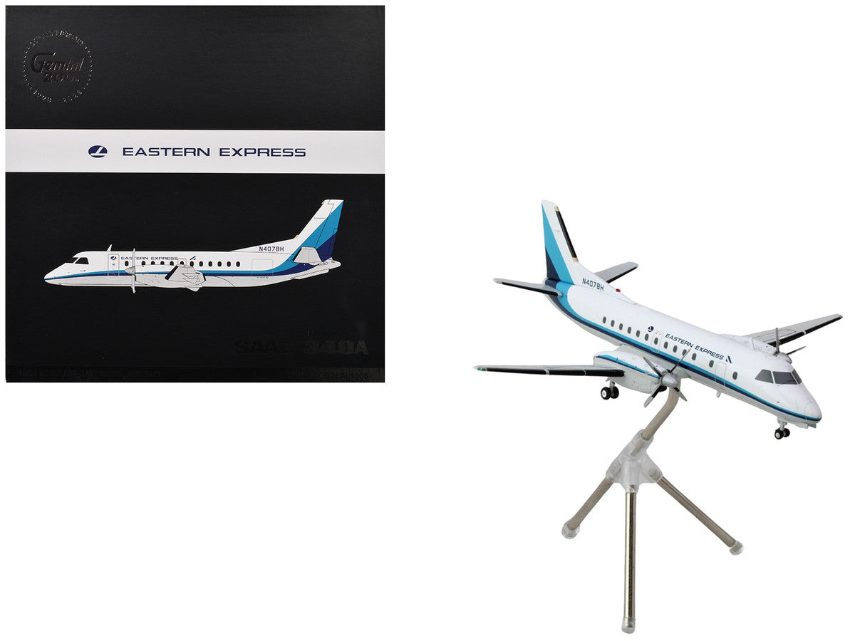 Saab 340A Commercial Aircraft "Eastern Express/Bar Harbor" (N407BH) White with Blue Stripes "Gemini 200" Series 1/200 Diecast Model Airplane by GeminiJets GeminiJets