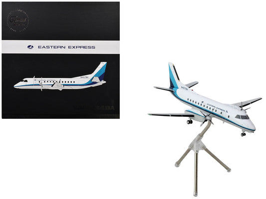 Saab 340A Commercial Aircraft "Eastern Express/Bar Harbor" (N407BH) White with Blue Stripes "Gemini 200" Series 1/200 Diecast Model Airplane by GeminiJets GeminiJets
