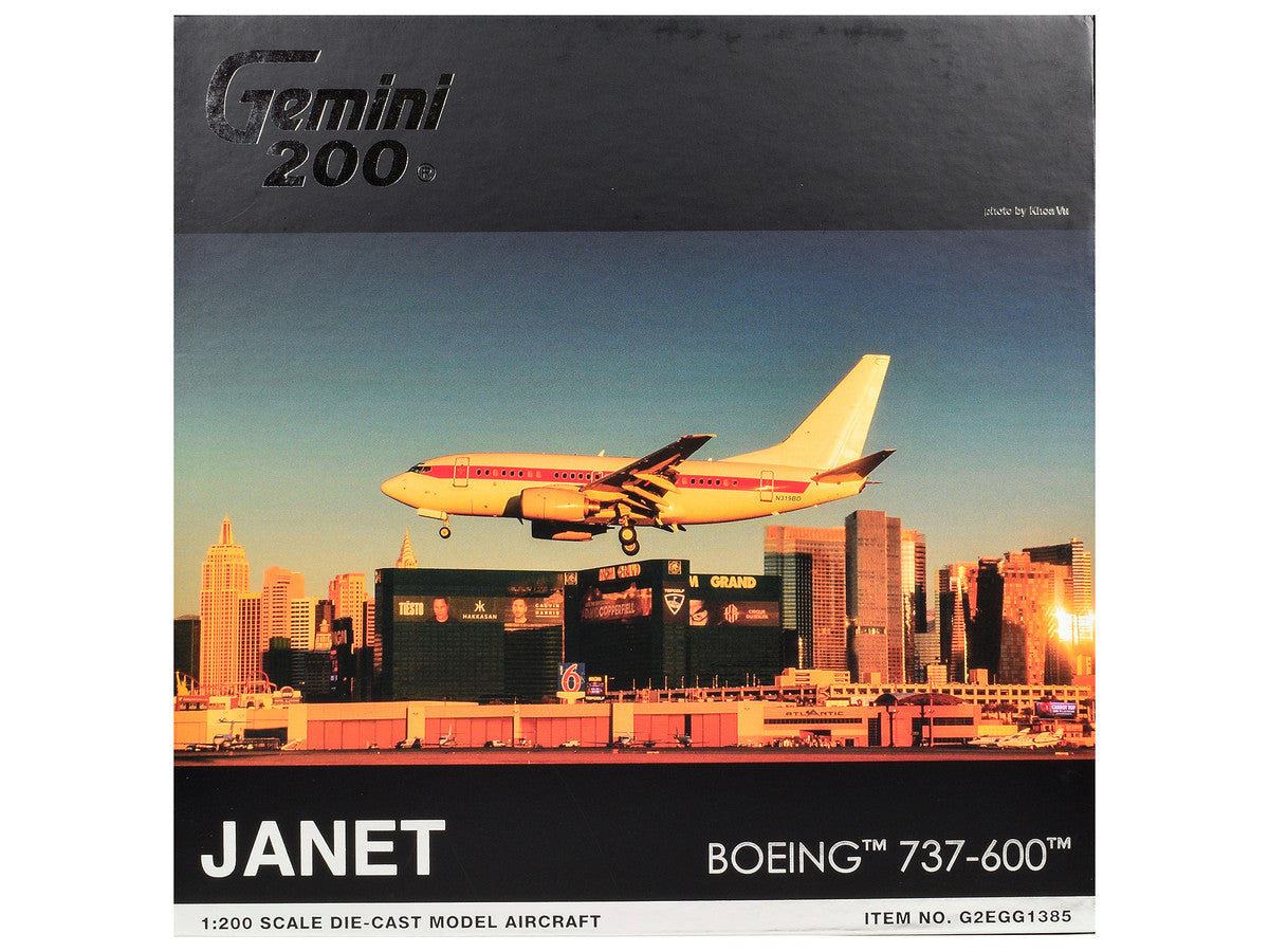 Boeing 737-600 Commercial Aircraft "EG&G - Janet Airlines" (N319BD) White with Red Stripes "Gemini 200" Series 1/200 Diecast Model Airplane by GeminiJets GeminiJets