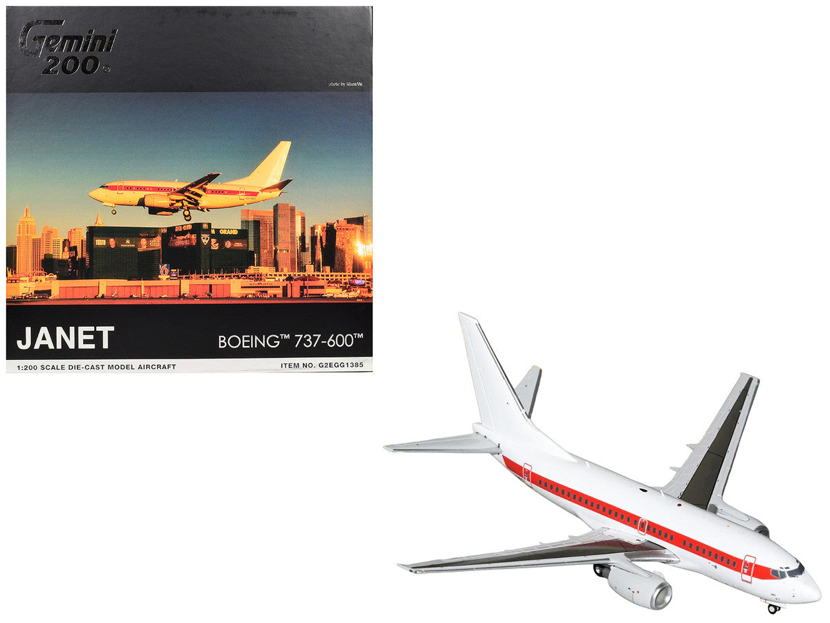 Boeing 737-600 Commercial Aircraft "EG&G - Janet Airlines" (N319BD) White with Red Stripes "Gemini 200" Series 1/200 Diecast Model Airplane by GeminiJets GeminiJets