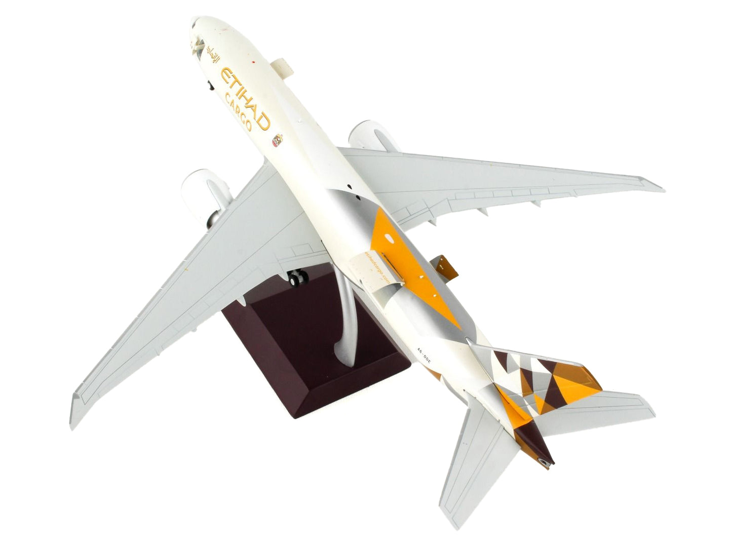 Boeing 777F Commercial Aircraft "Etihad Airways Cargo" Beige with Tail Graphics "Gemini 200 - Interactive" Series 1/200 Diecast Model Airplane by GeminiJets