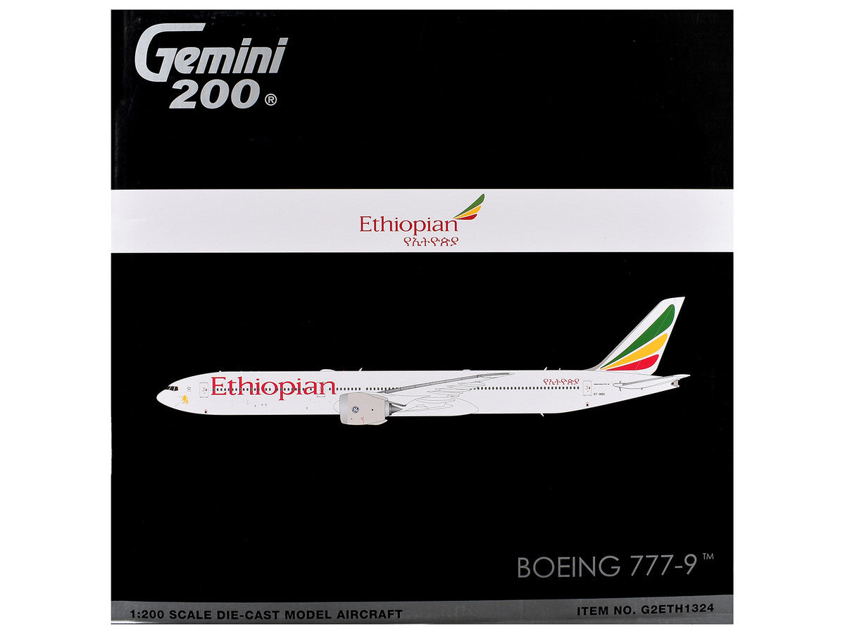 Boeing 777-9 Commercial Aircraft "Ethiopian Airlines" (ET-BBX) White with Tail Stripes "Gemini 200" Series 1/200 Diecast Model Airplane by GeminiJets GeminiJets