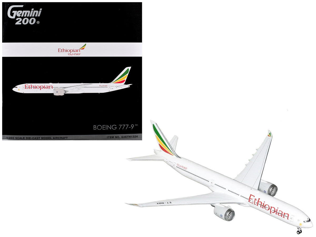 Boeing 777-9 Commercial Aircraft "Ethiopian Airlines" (ET-BBX) White with Tail Stripes "Gemini 200" Series 1/200 Diecast Model Airplane by GeminiJets GeminiJets