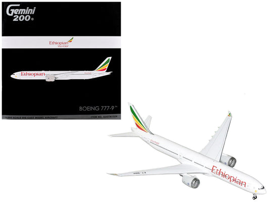 Boeing 777-9 Commercial Aircraft "Ethiopian Airlines" (ET-BBX) White with Tail Stripes "Gemini 200" Series 1/200 Diecast Model Airplane by GeminiJets GeminiJets