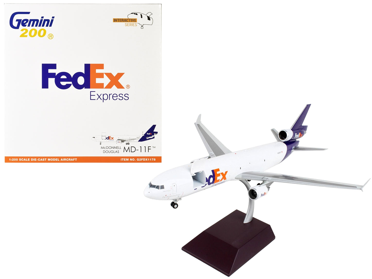 McDonnell Douglas MD-11F Commercial Aircraft "Federal Express" White with Purple Tail "Interactive Series" 1/200 Diecast Model Airplane by GeminiJets