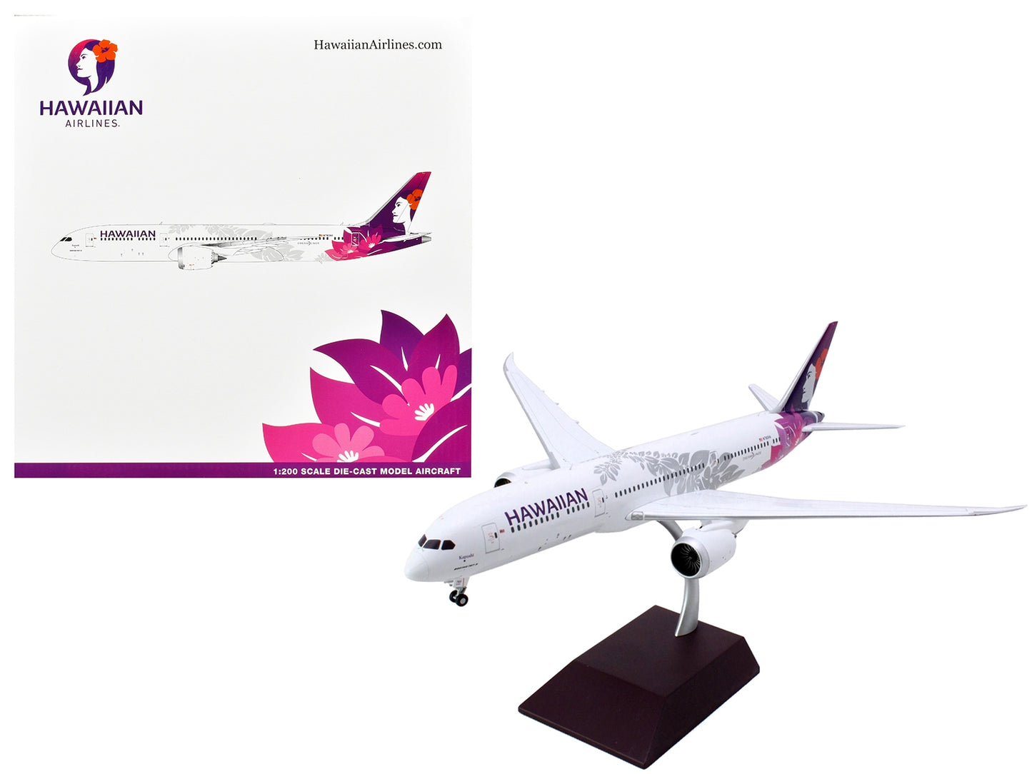 Boeing 787-9 Dreamliner Commercial Aircraft "Hawaiian Airlines" (N780HA) White with Purple Tail "Gemini 200" Series 1/200 Diecast Model Airplane by GeminiJets