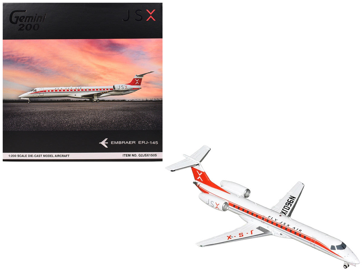 Embraer ERJ-145 Commercial Aircraft "JSX" (N960JX) White with Red Stripes "Gemini 200" Series 1/200 Diecast Model Airplane by GeminiJets GeminiJets