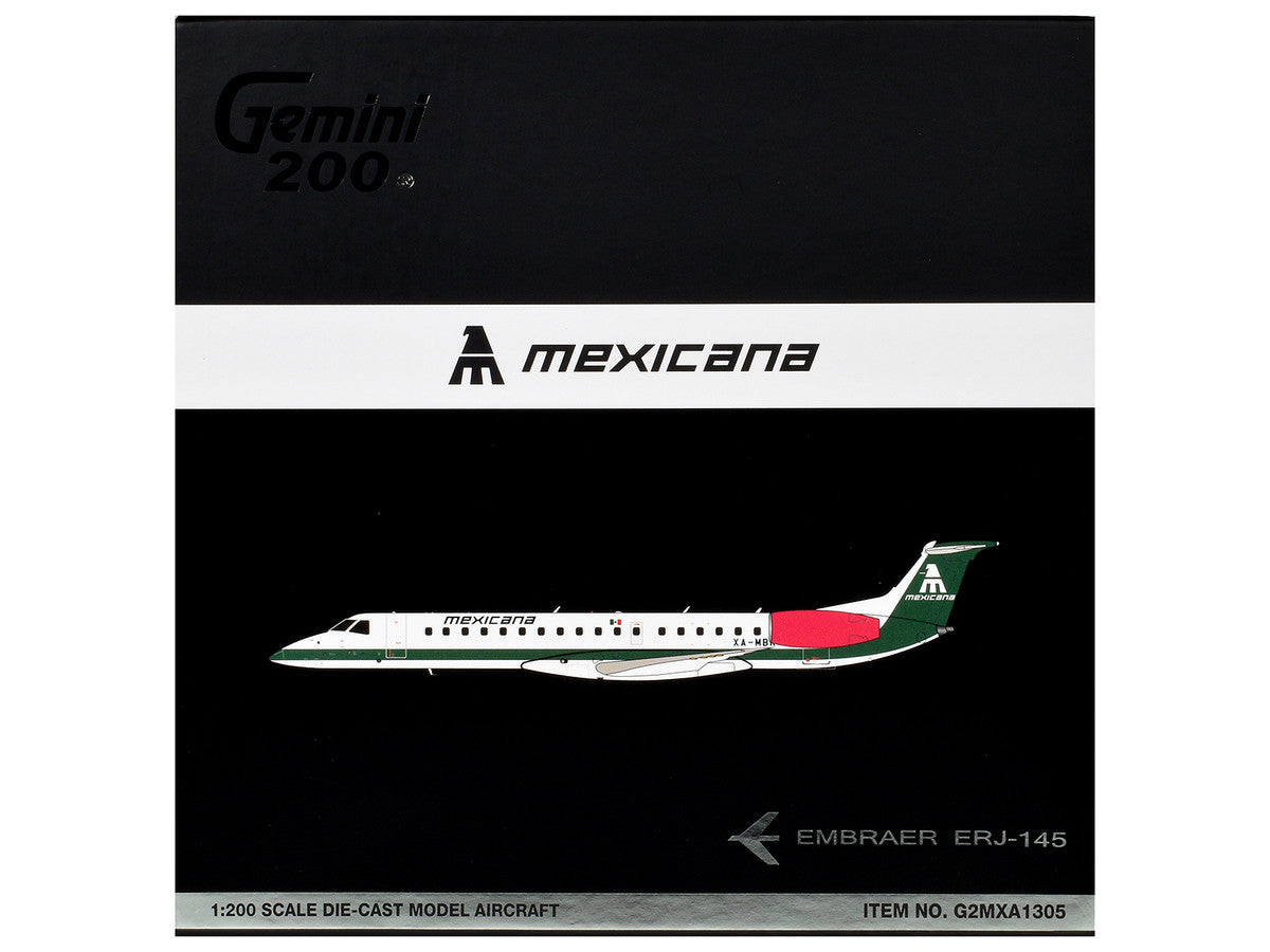 Embraer ERJ-145 Commercial Aircraft "Mexicana de Aviacion" (XA-MBR) White with Green Stripes and Tail "Gemini 200" Series 1/200 Diecast Model by GeminiJets GeminiJets